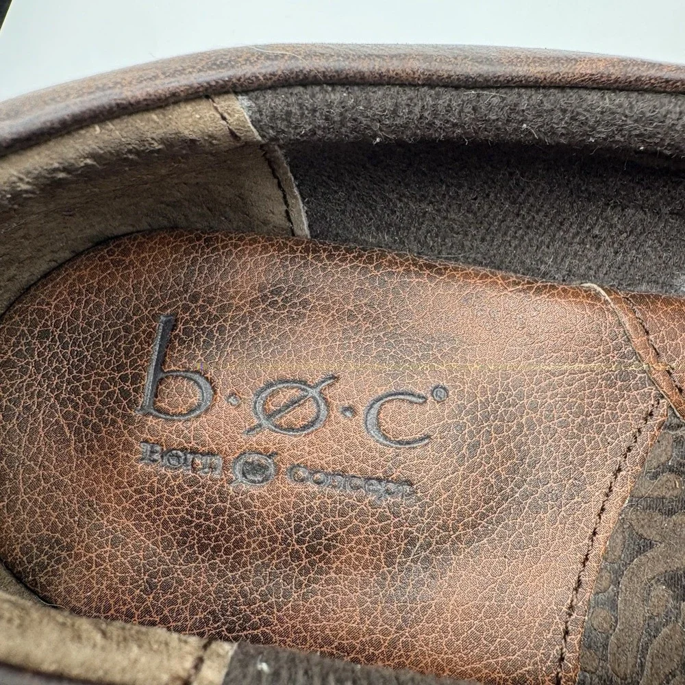 B.O.C. Born Daphnis Clogs‎ Women's Size 8.5 Brown Leather Knit Trim Slip On Shoe - Picture 2 of 9